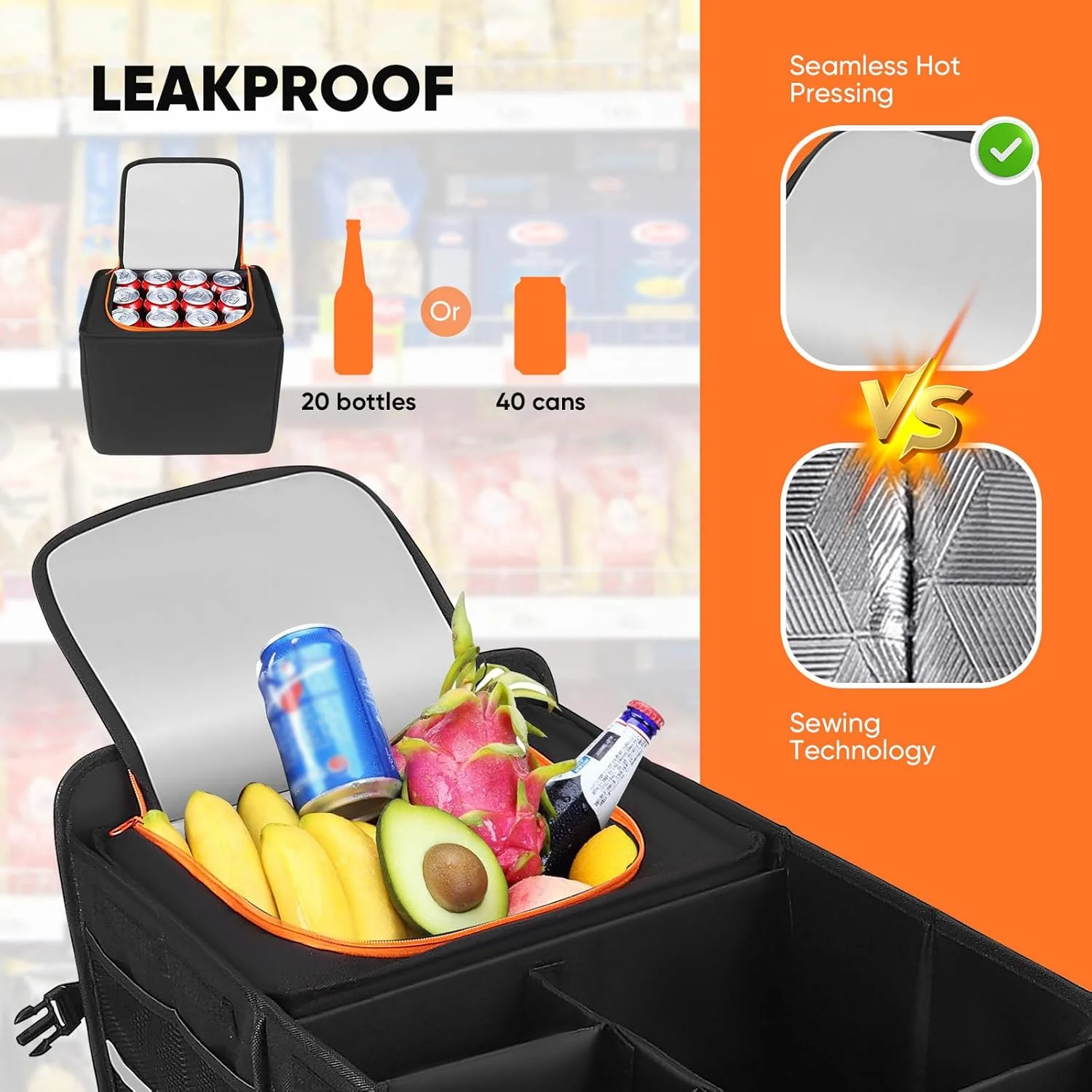 Car Boot Organiser 115L – Foldable Storage Box with Cooler Bag & Compartments - Image 3