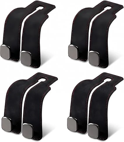 Car Headrest Hooks – Seat Back Bag Holders (4 Pack, Universal Fit)