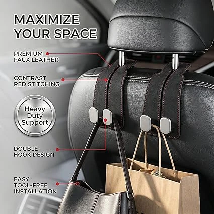 Car Headrest Hooks – Seat Back Bag Holders (4 Pack, Universal Fit) - Image 4