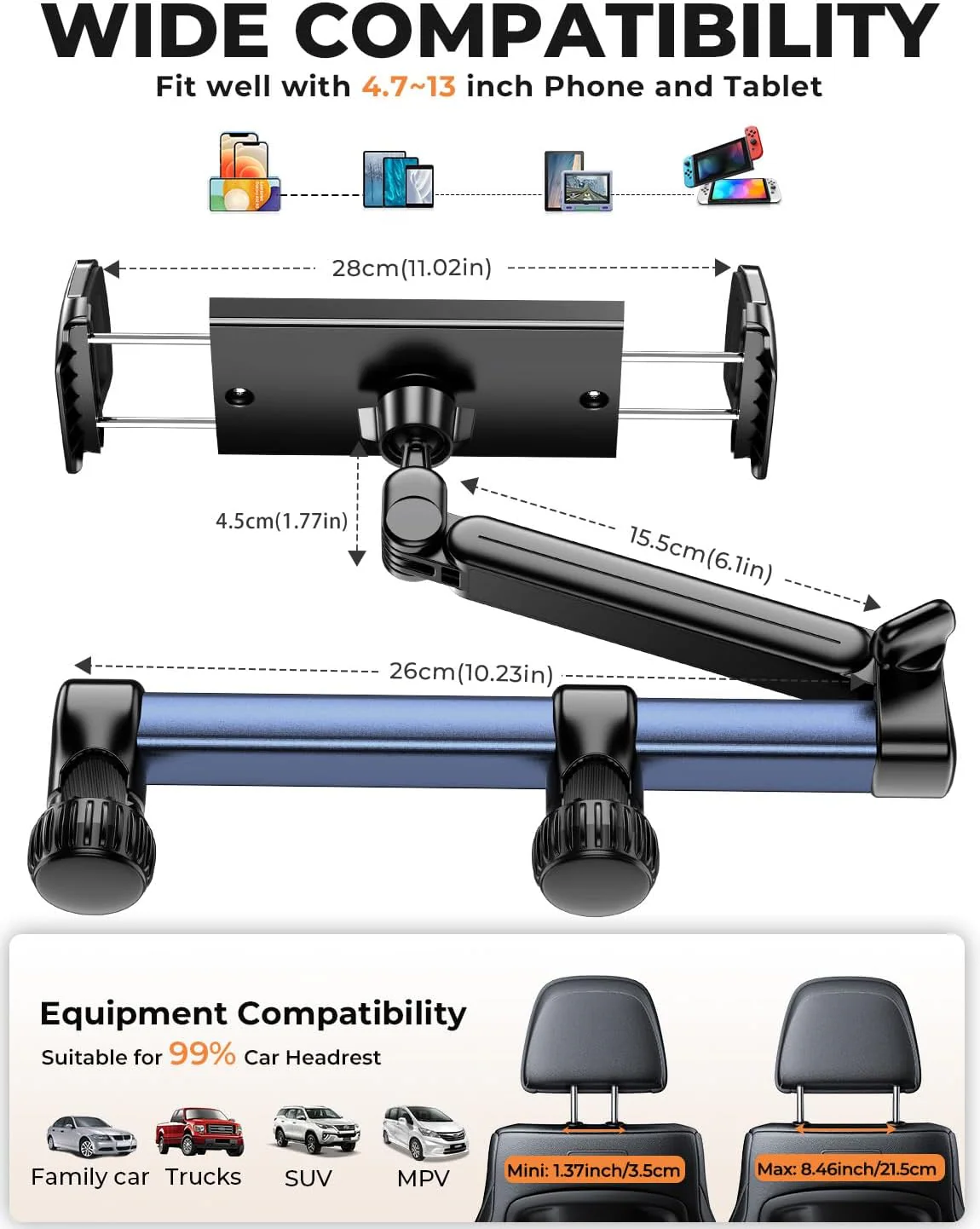 Car Headrest Tablet Holder – Adjustable Mount for iPad & Phones - Image 2