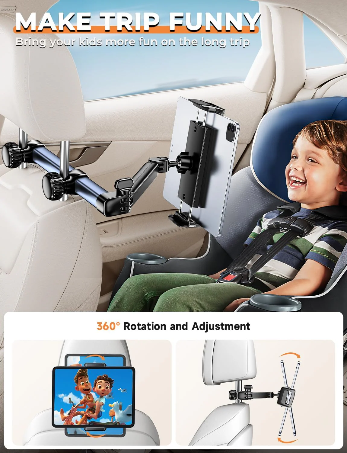 Car Headrest Tablet Holder – Adjustable Mount for iPad & Phones - Image 3