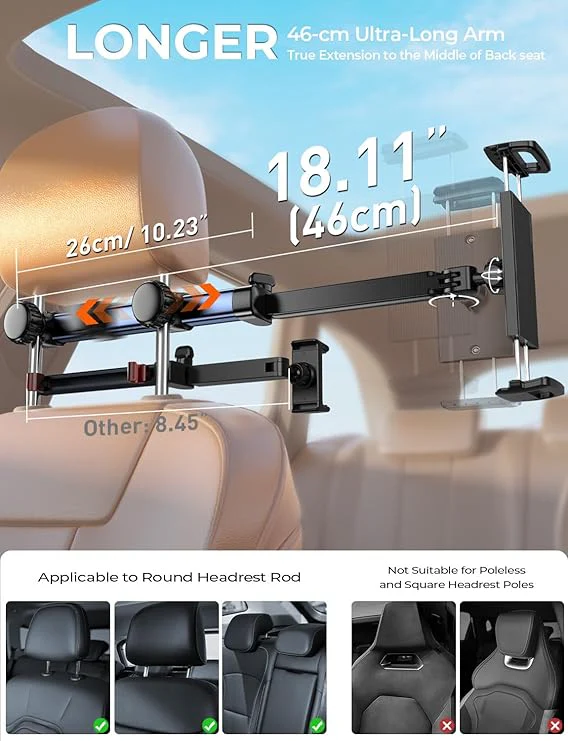 Car Headrest Tablet Holder – Adjustable Mount for iPad & Phones - Image 6