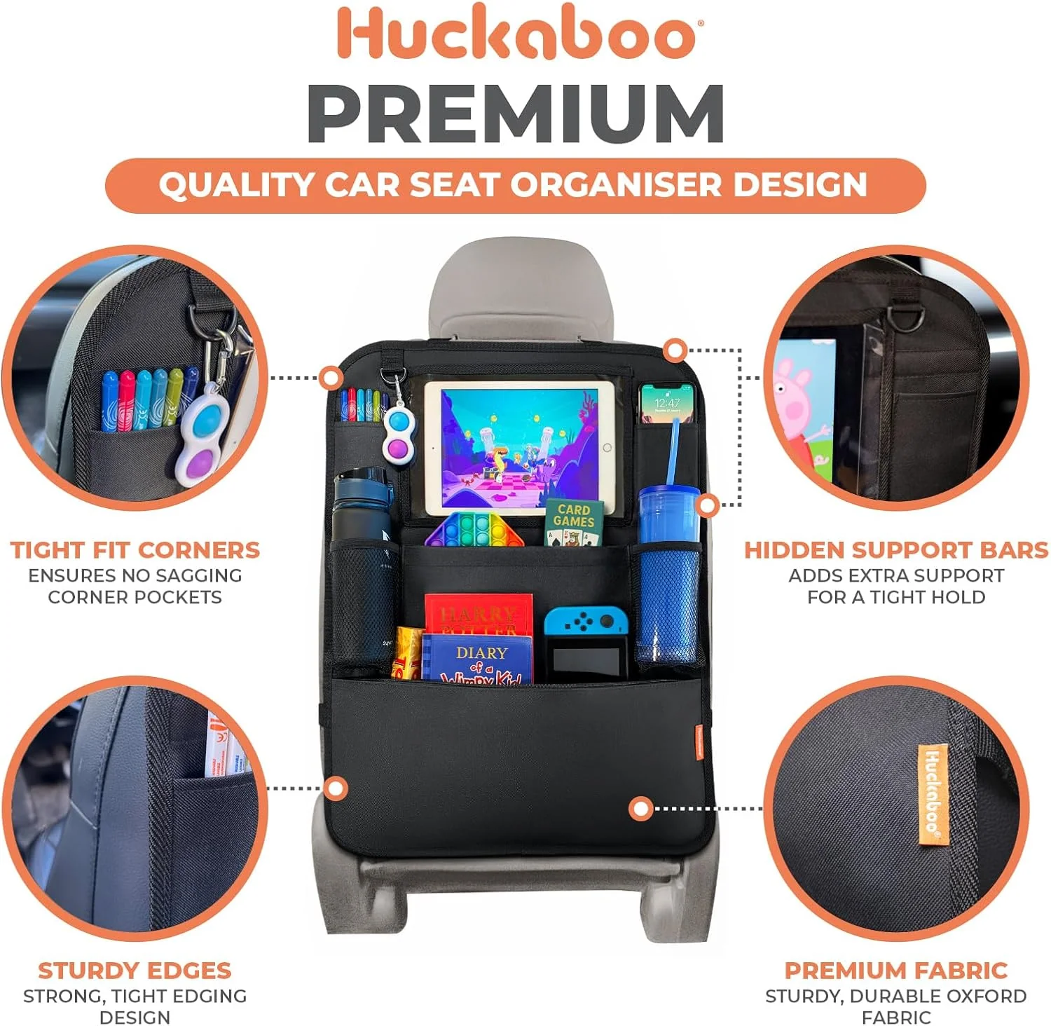 Car Seat Organiser with Tablet Holder – Back Seat Storage & Kick Mat (2 Pack) - Image 2